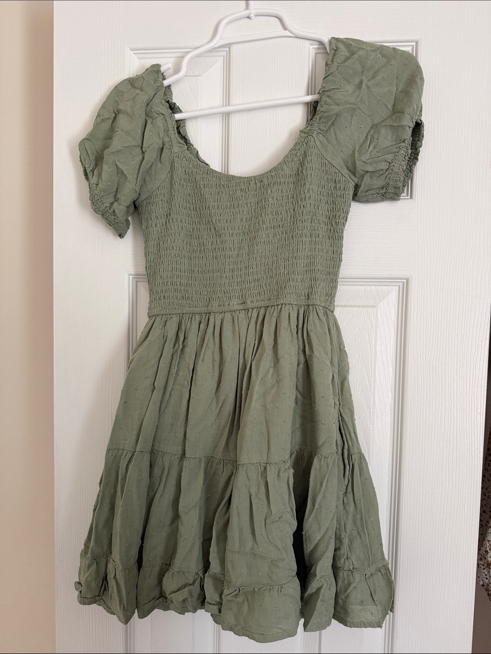 Hollister Olive Green Puff Sleeve Smocked Waist Dress - Picture 2 of 2